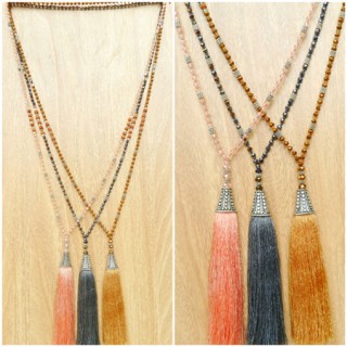 bronze silver caps necklace tassels mix beads handmade free shipping pack